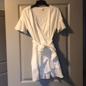 White eyelet wrap dress